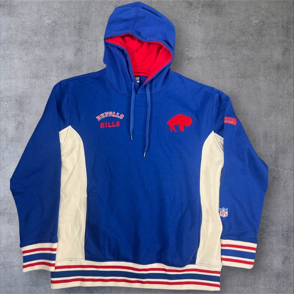 NWT Ultra Game Buffalo Bills Hoodie L Blue Colorblock NFL Team Apparel Fan Gear